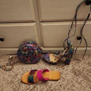 Multicolor Strappy Heels, Sandals & Purse Set